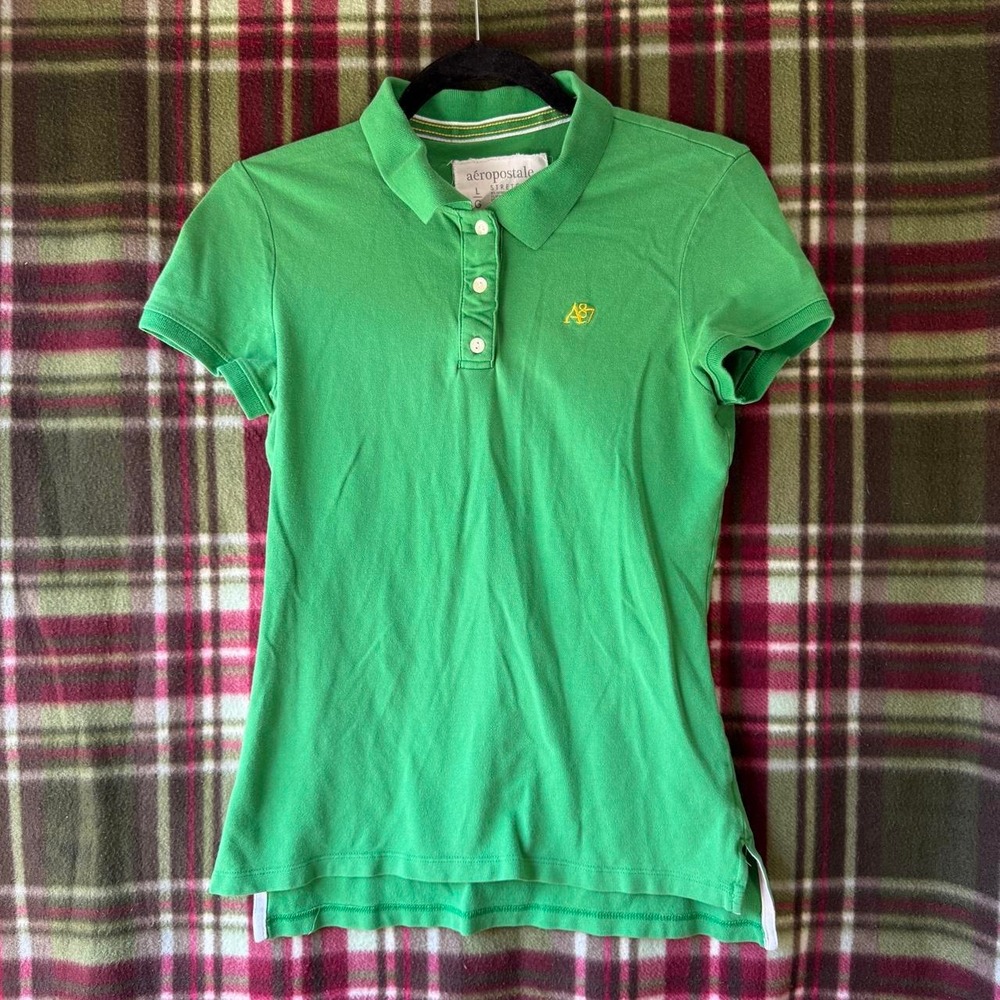 Aeropostale A87 Green Polo Shirt Preppy Stretch L